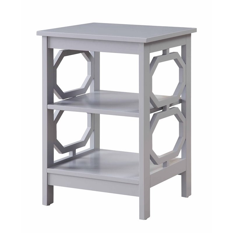 Convenience Concepts Omega Square End Table in Gray Wood Finish with Shelves