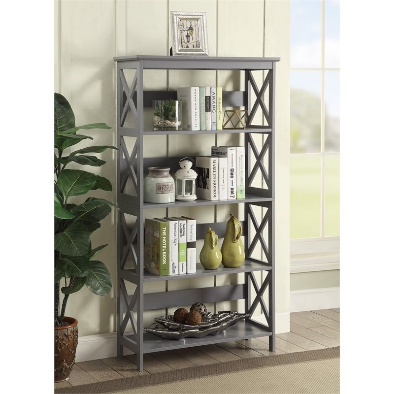 Convenience Concepts Oxford Five-Tier Bookcase in Gray Wood Finish
