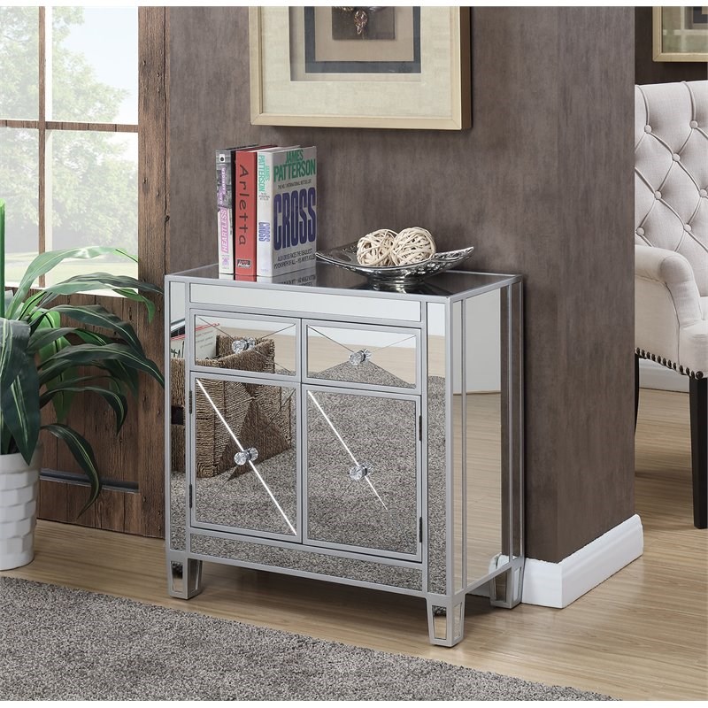 Gold Coast Vineyard Two-Drawer Cabinet in Mirrored Glass and Silver Wood Finish