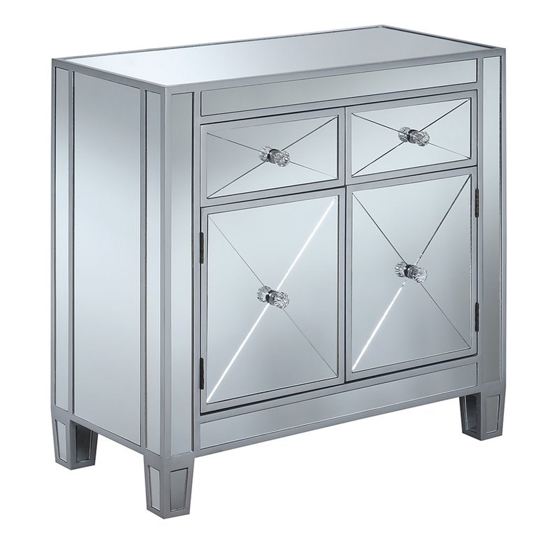 Gold Coast Vineyard Two-Drawer Cabinet in Mirrored Glass and Silver Wood Finish