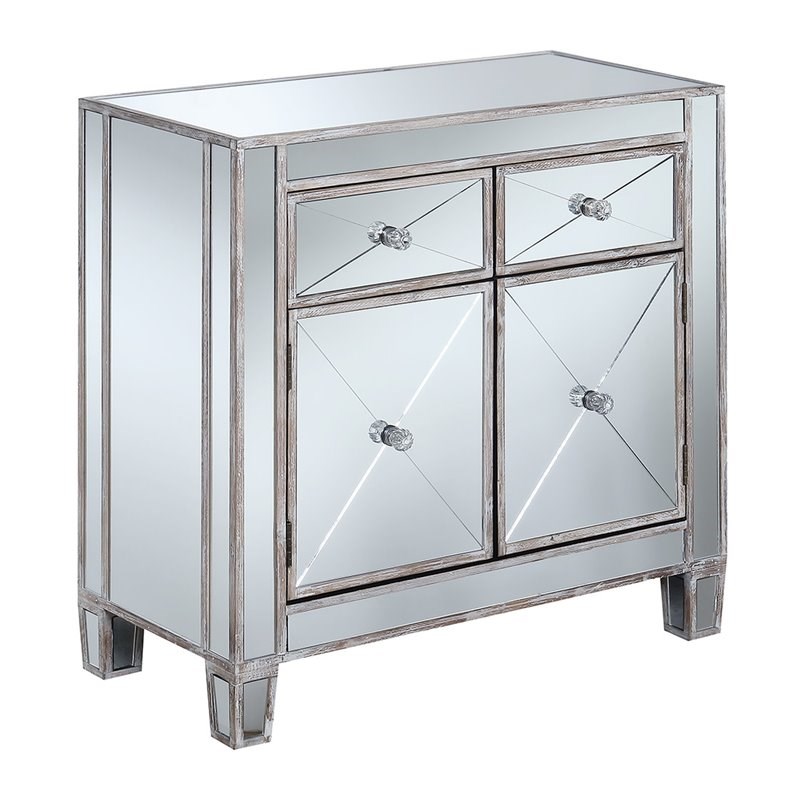 Gold Coast Vineyard Two-Drawer Cabinet in Mirrored Glass and White Wood Finish