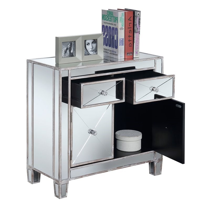 Gold Coast Vineyard Two-Drawer Cabinet in Mirrored Glass and White Wood Finish
