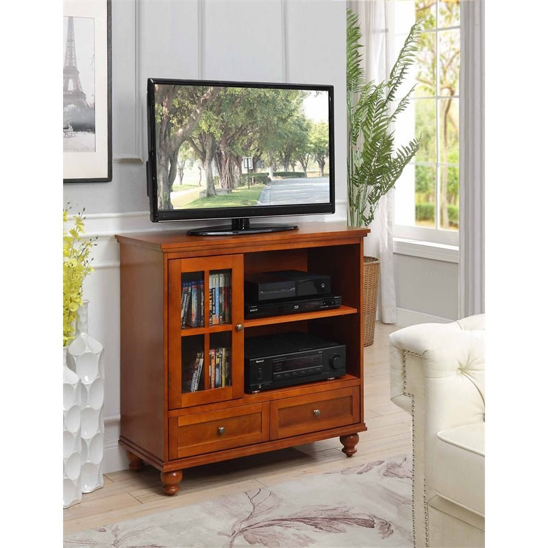 Convenience Concepts Tahoe Highboy TV Stand in Warm Cherry Wood Finish