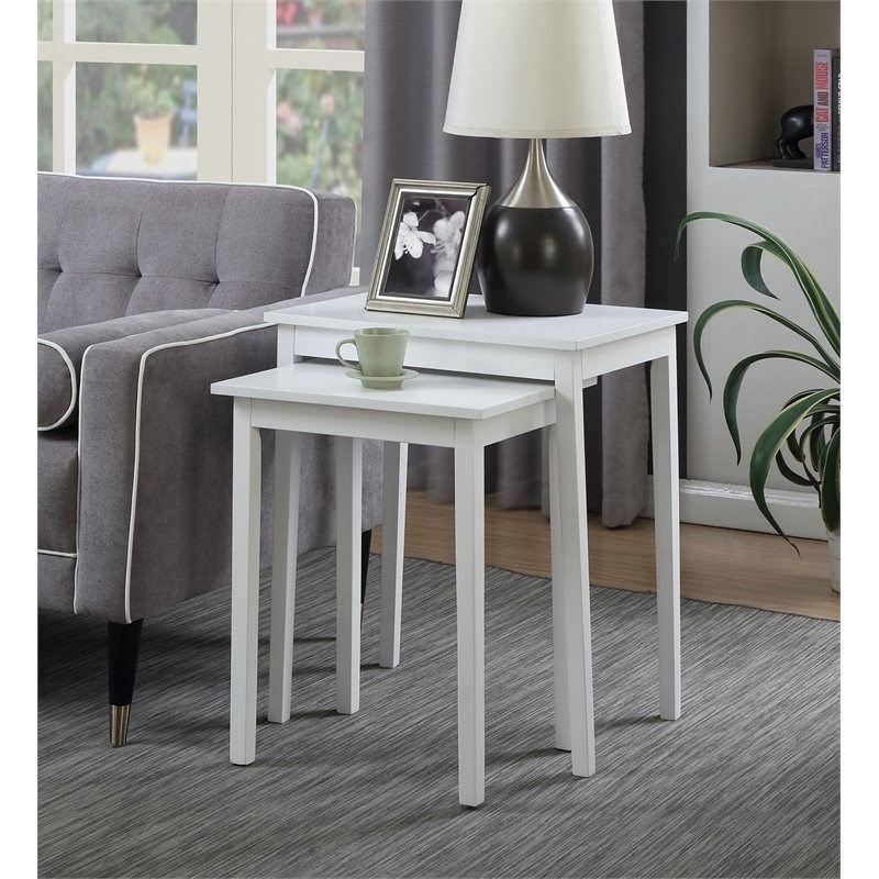Convenience Concepts American Heritage Nesting End Tables in White Wood Finish