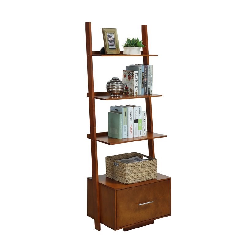 american heritage ladder bookcase with file drawer in warm cherry wood
