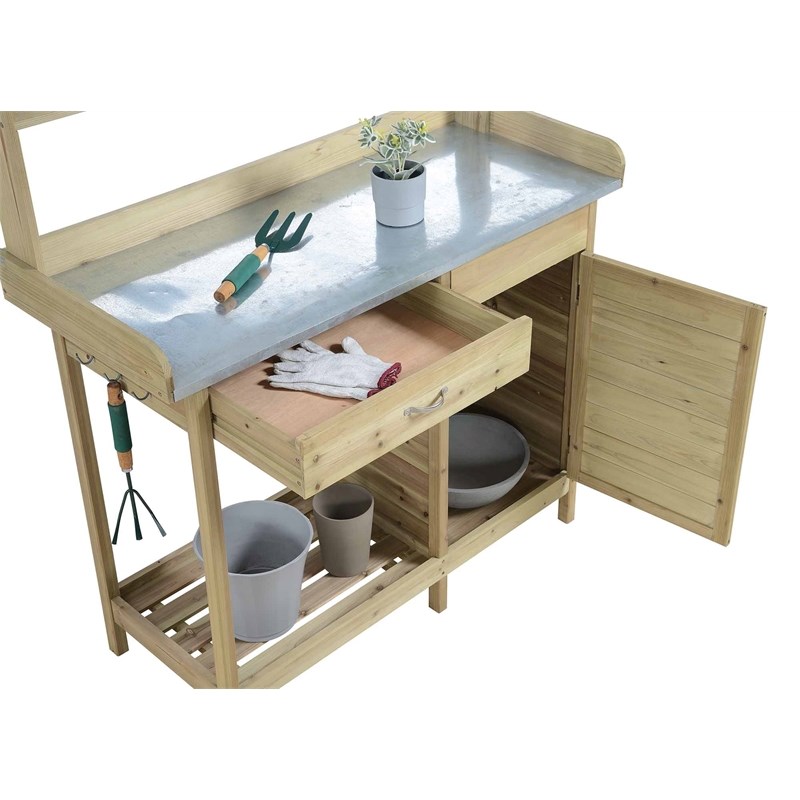 Convenience Concepts Deluxe Potting Bench with Natural Fir Wood Finish Homesquare