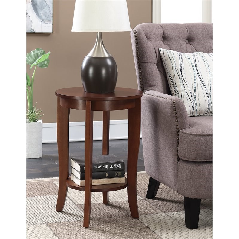 Convenience Concepts American Heritage Round End Table in Mahogany Wood Finish