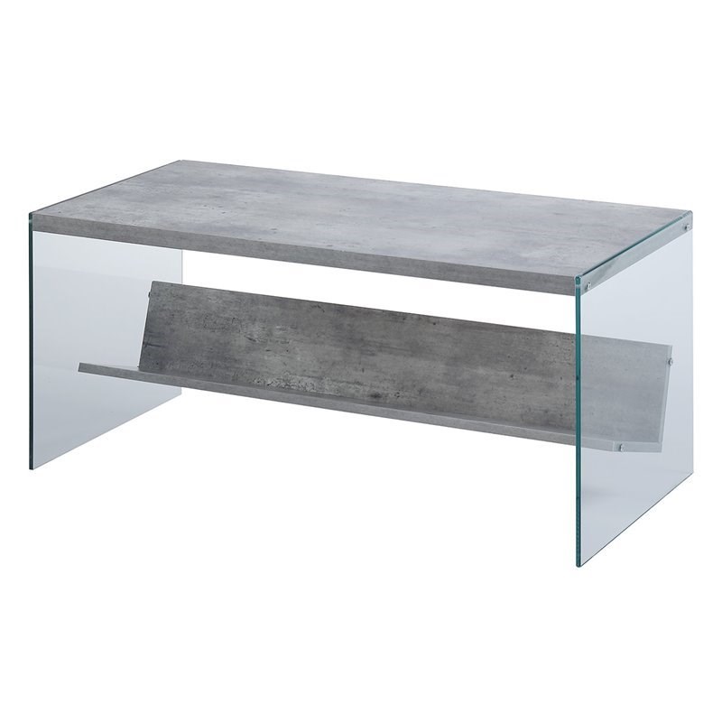 Convenience Concepts SoHo Coffee Table in Gray Faux Birch Wood Finish and Glass