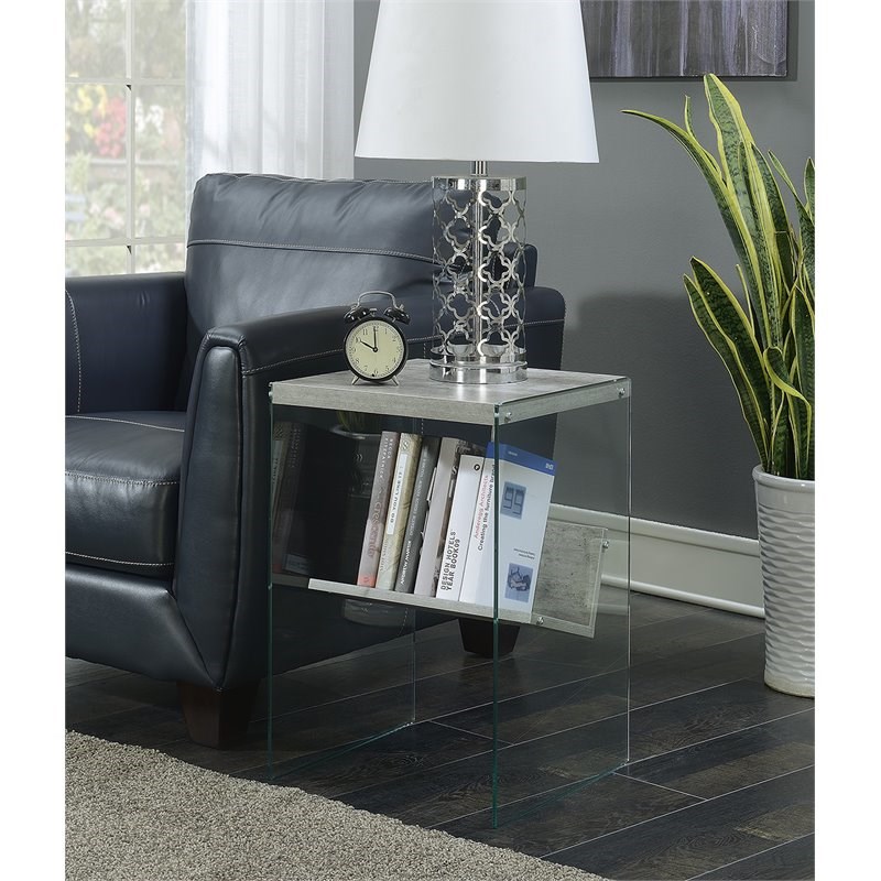 Convenience Concepts SoHo End Table in Gray Faux Birch Wood Finish and Glass