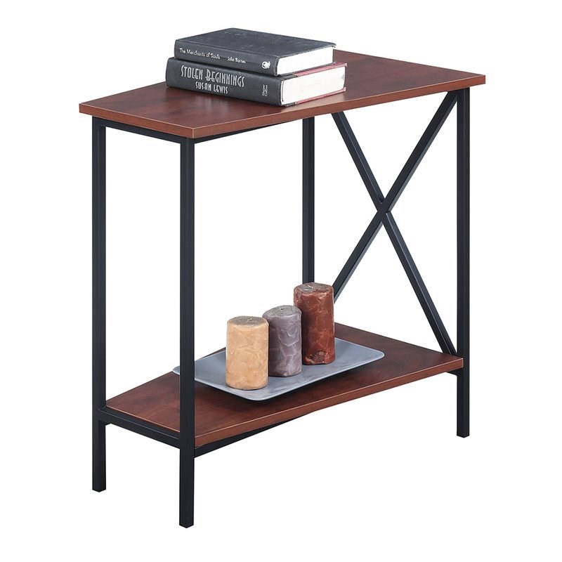 Convenience Concepts Tucson Wedge End Table in Black and Cherry Wood Finish Homesquare