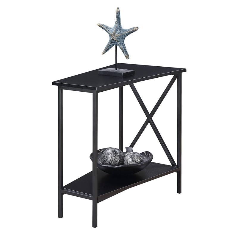 Convenience Concepts Tucson Wedge End Table in Black Wood Finish and Metal Frame