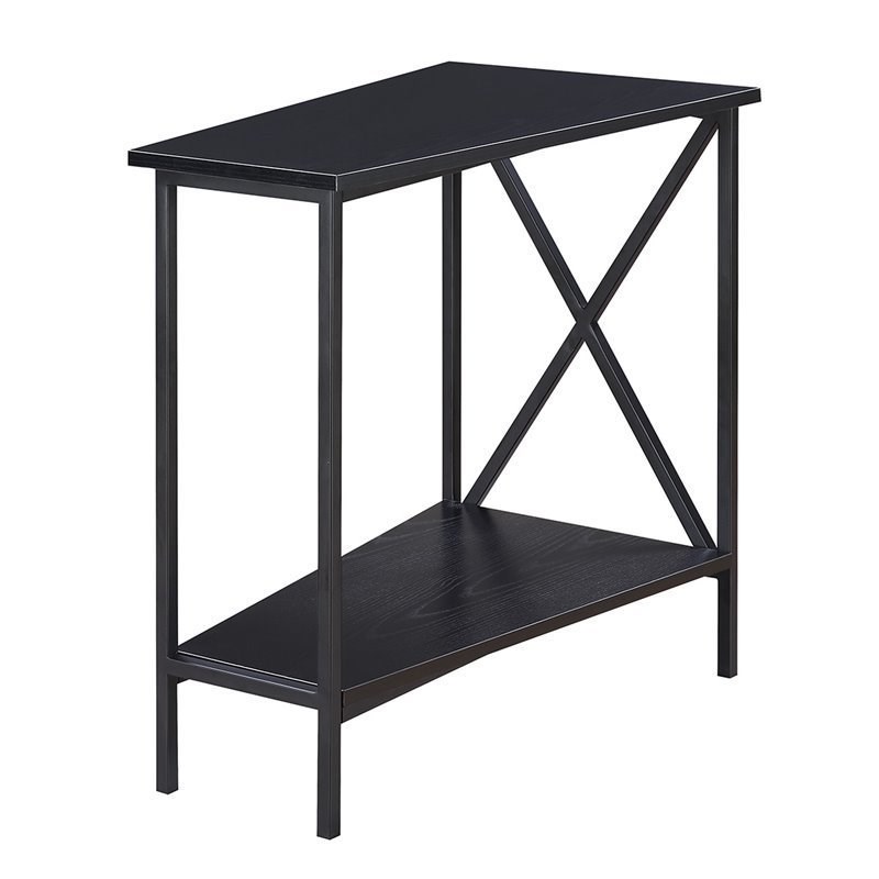Convenience Concepts Tucson Wedge End Table in Black Wood Finish and Metal Frame
