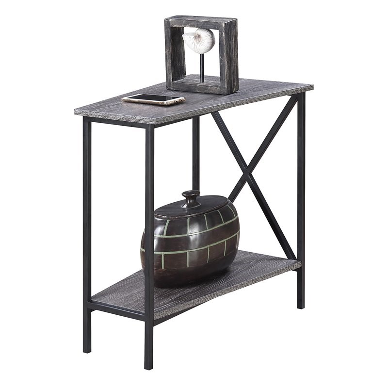 Tucson Wedge End Table in Weathered Gray Wood and Black Metal Frame