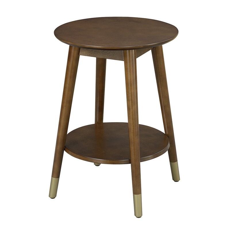 Wilson Mid-Century Round End Table with Bottom Shelf in Espresso Wood Finish