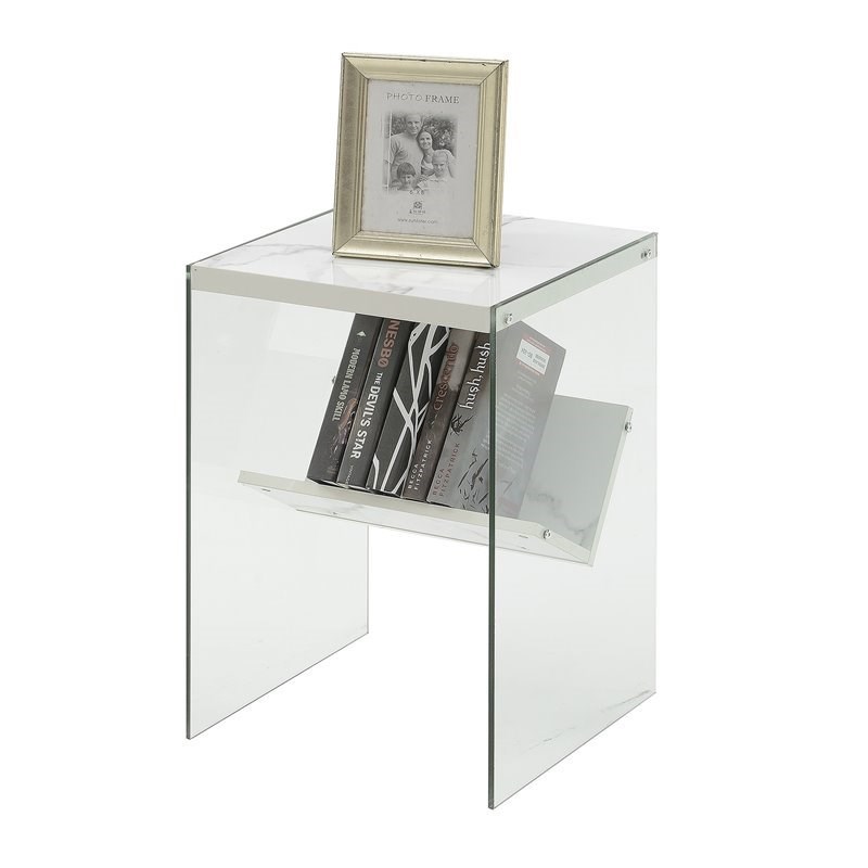 Convenience Concepts SoHo End Table in Faux White Marble Wood Finish