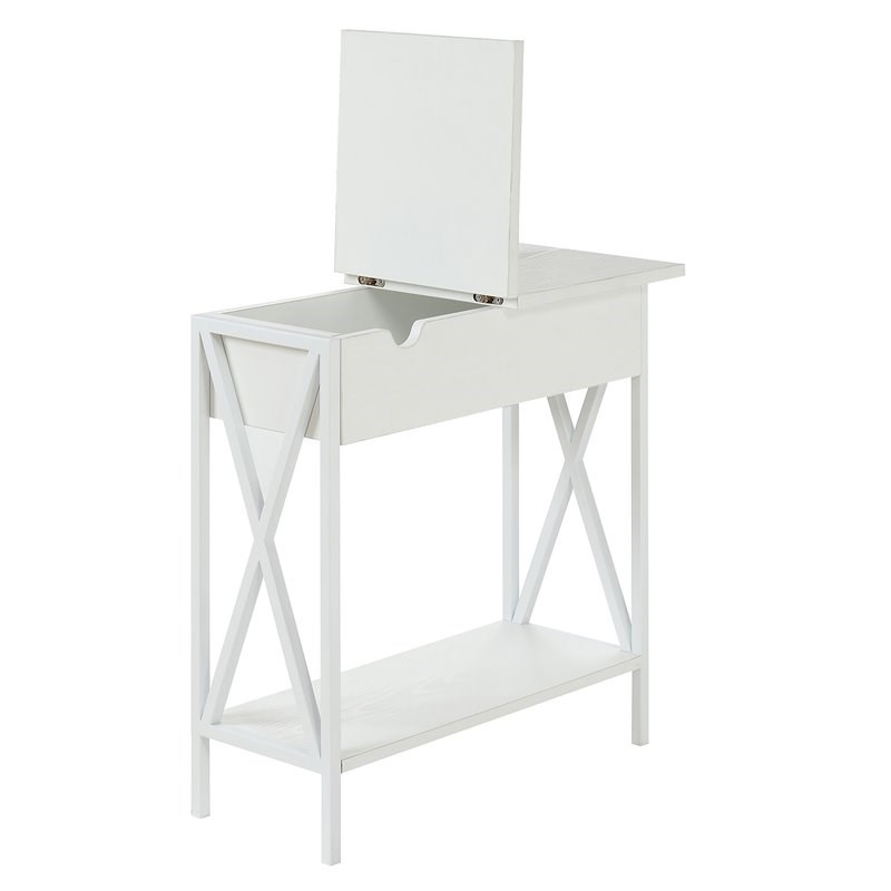 Convenience Concepts Tucson Electric Flip-Top Table in White Wood Finish