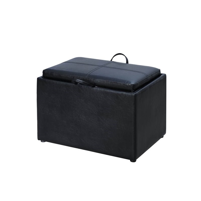Convenience Concepts Designs4Comfort Storage Ottoman in Black Faux Leather