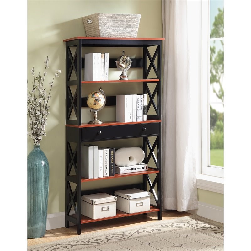 Convenience Concepts Oxford FiveTier Bookcase in Cherry and Black Wood Finish Homesquare