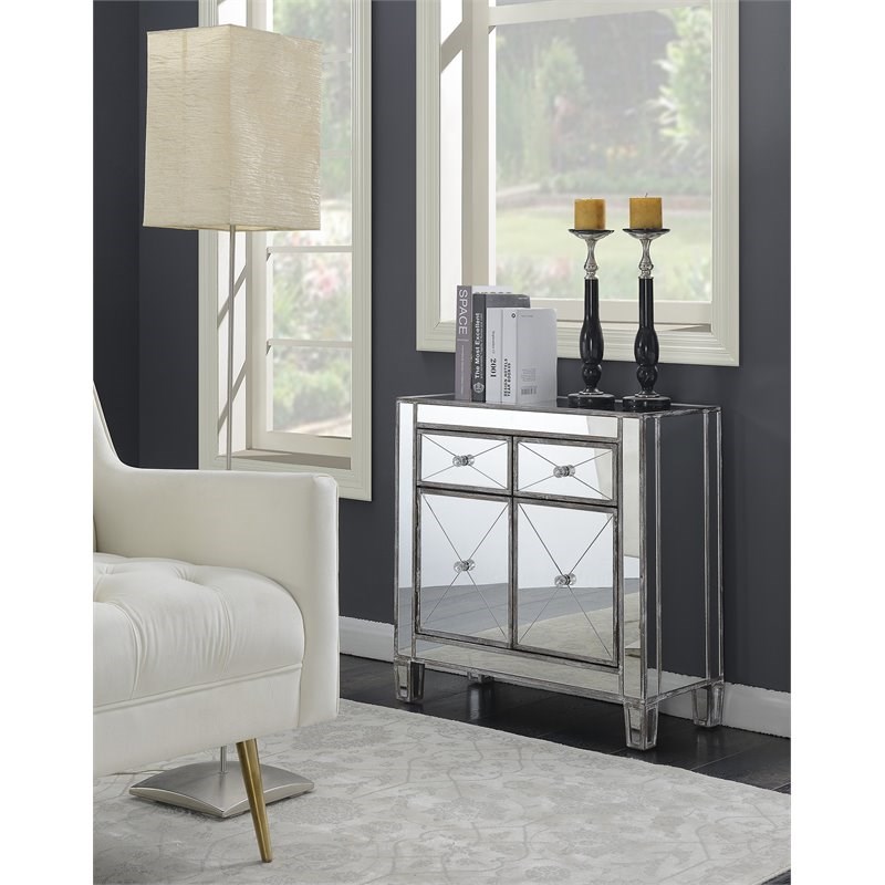 Convenience Concepts Gold Coast Vineyard Mirrored Glass Cabinet- Weathered Gray