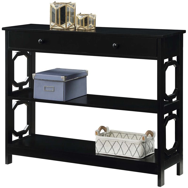 Convenience Concepts Omega Storage Console Table in Black Wood Finish