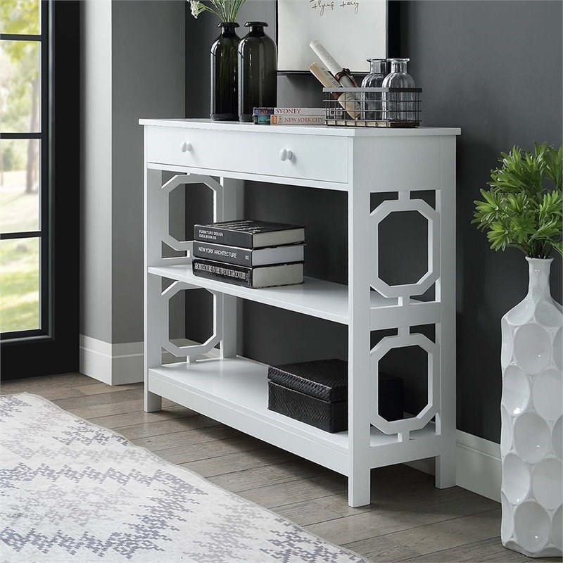 Convenience Concepts Omega Storage Console Table in White Wood Finish
