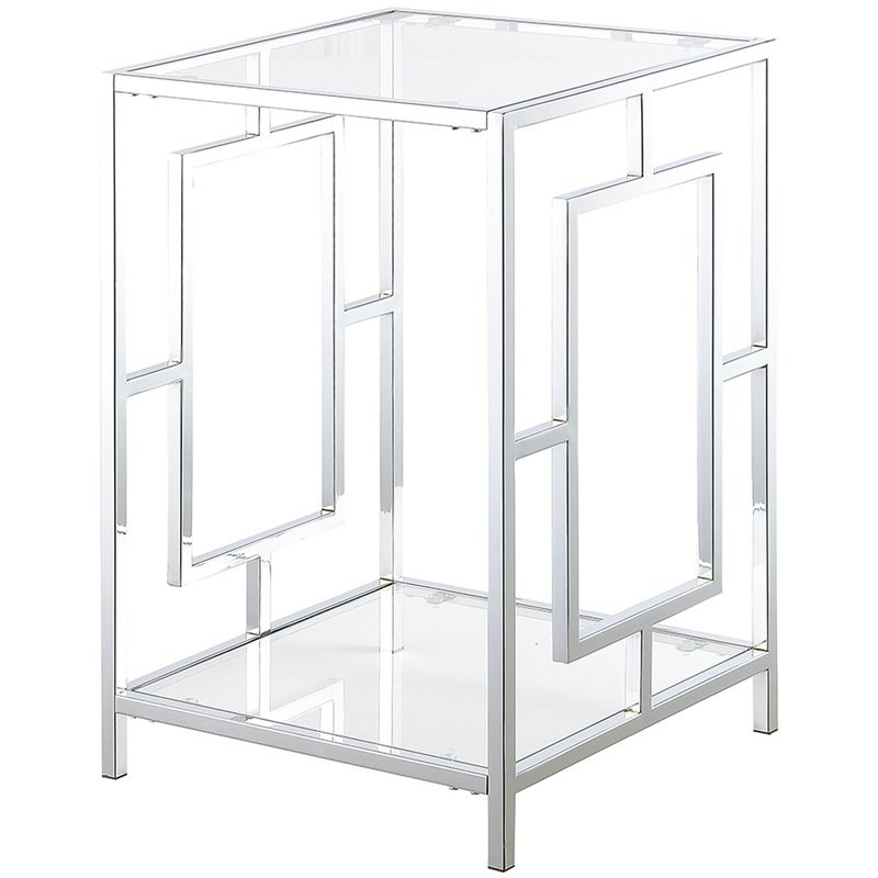 Convenience Concepts Town Square Glass Top End Table in Chrome Metal Frame