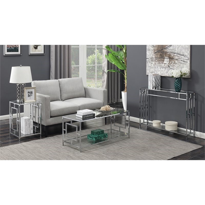 Convenience Concepts Town Square Glass Top Console Table in Chrome Metal Frame