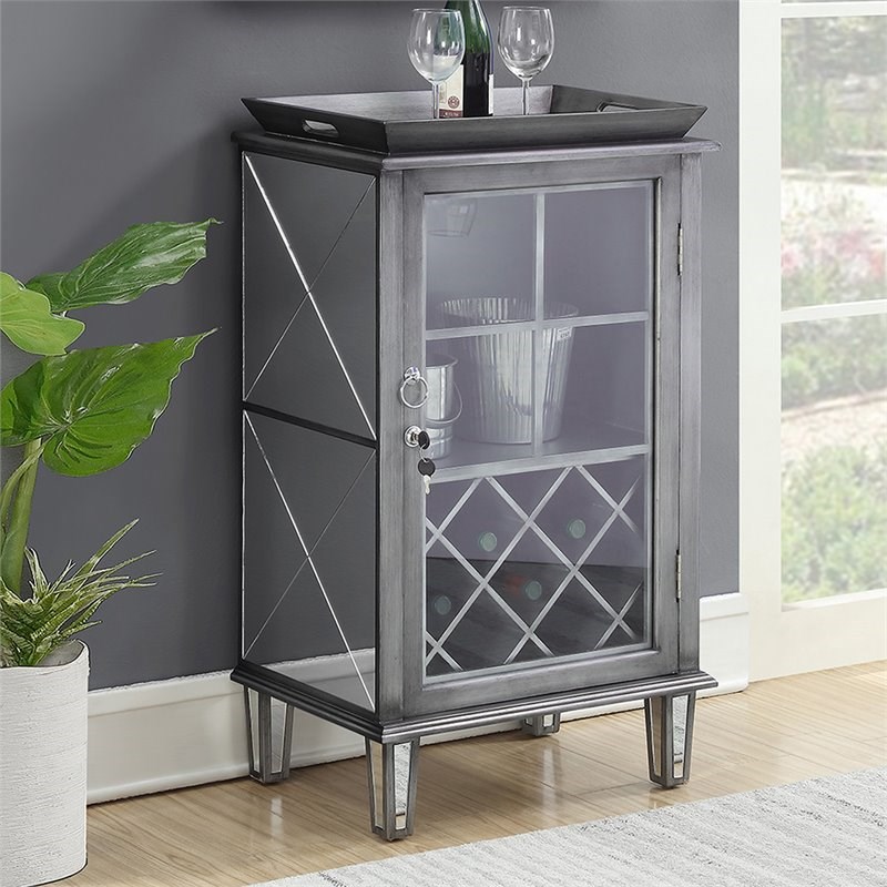 Convenience Concepts Gold Coast Mirrored Bar in Antique Silver