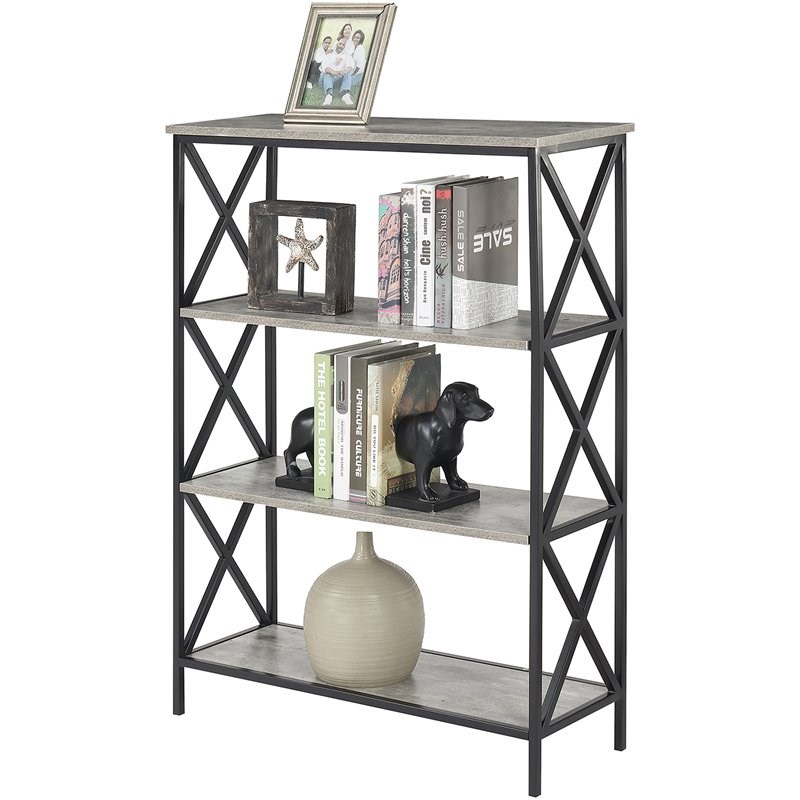 Convenience Concepts Tucson Four-Shelf Bookcase in Faux Birch Gray Wood Finish