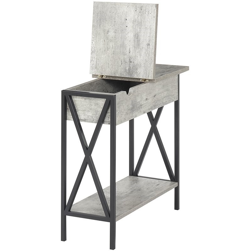 Convenience Concepts Tucson Electric Flip Top End Table in Faux Birch Gray Wood