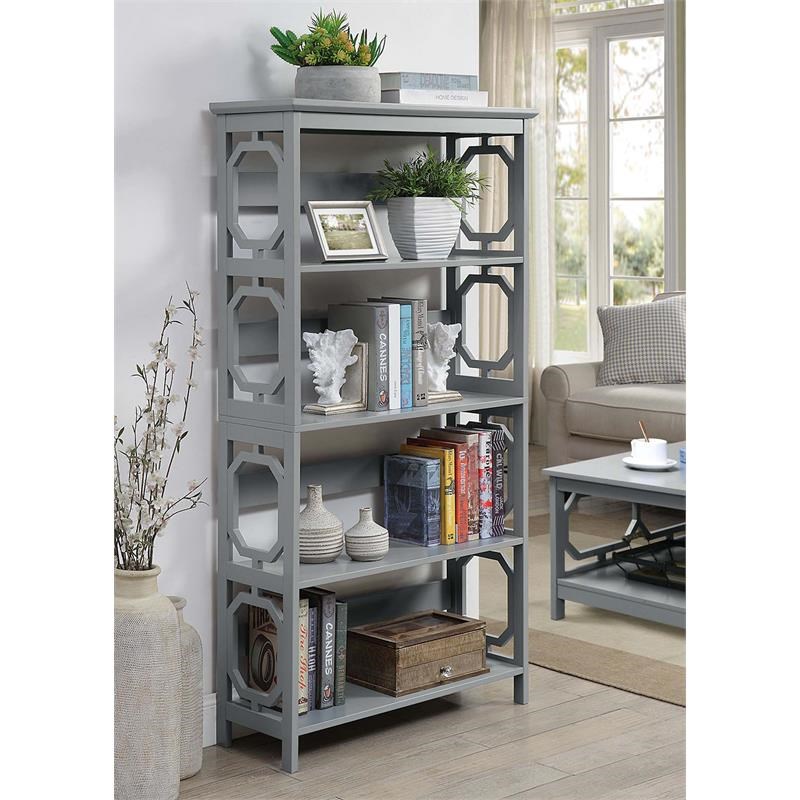 Convenience Concepts Omega Five-Tier Bookcase in Gray Wood Finish