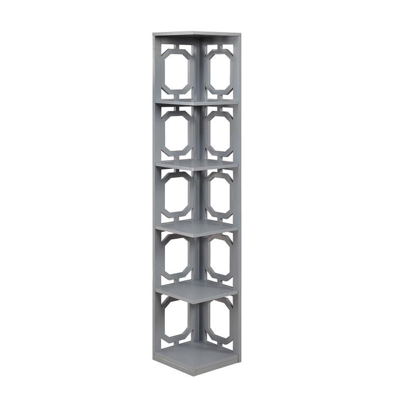 Convenience Concepts Omega Five-Tier Corner Bookcase in Gray Wood Finish