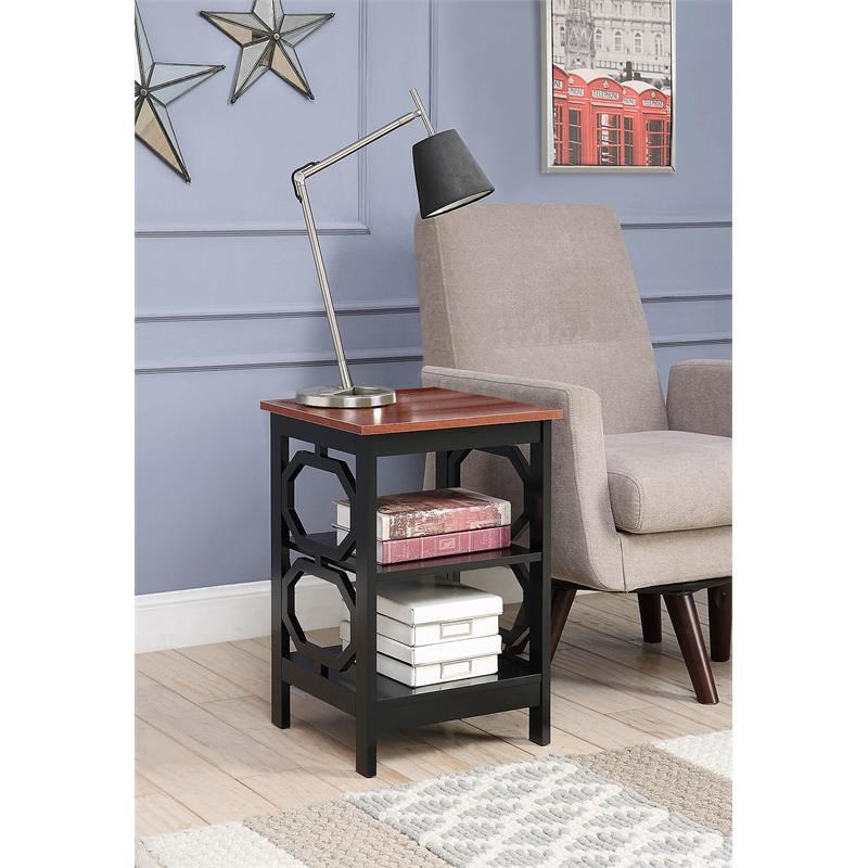 Convenience Concepts Omega End Table in Cherry and Black Wood Finish