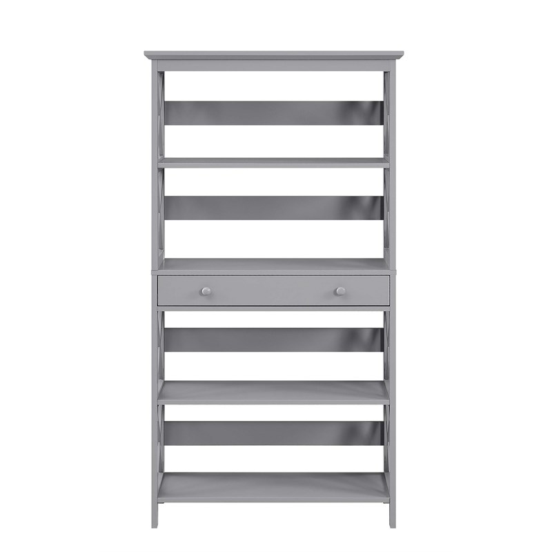 Convenience Concepts Oxford Five-Tier Bookcase with Drawer in Gray Wood Finish