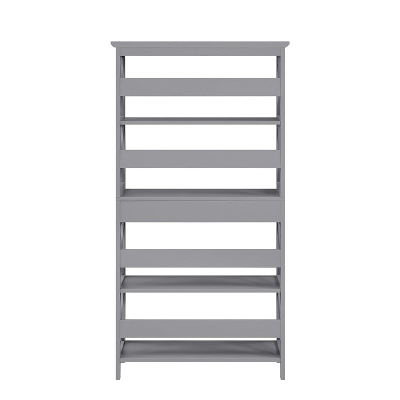 Convenience Concepts Oxford Five-Tier Bookcase with Drawer in Gray Wood Finish