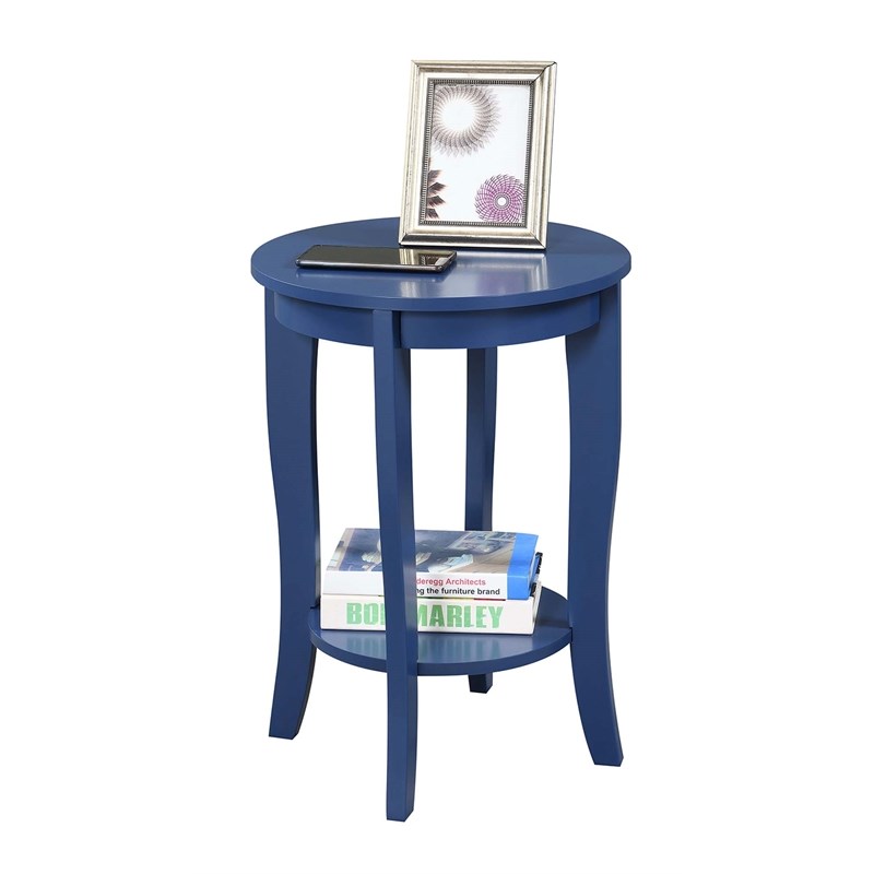 Convenience Concepts American Heritage Round End Table in Blue Wood Finish