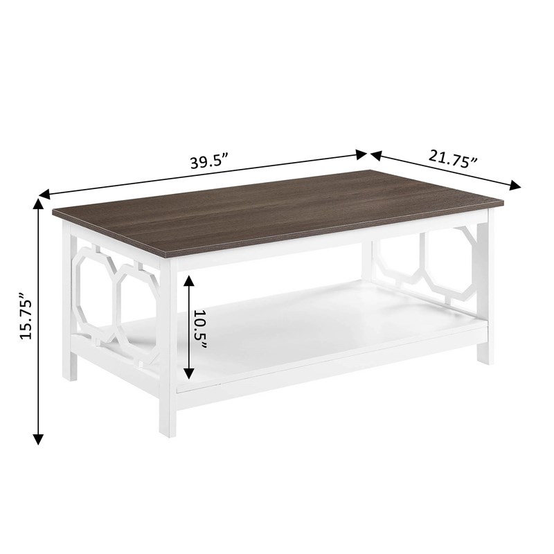 Convenience Concepts Omega Coffee Table in White and Driftwood Brown Wood Finish