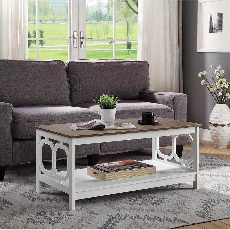 Convenience Concepts Omega Coffee Table in White and Driftwood Brown Wood Finish