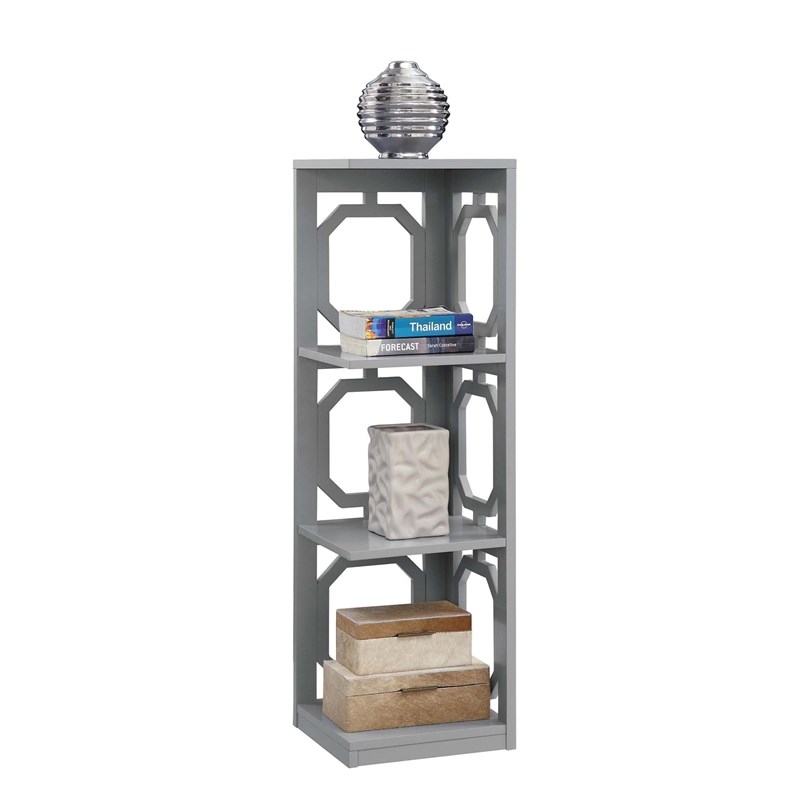 Convenience Concepts Omega Three-Tier Corner Bookcase in Gray Wood Finish