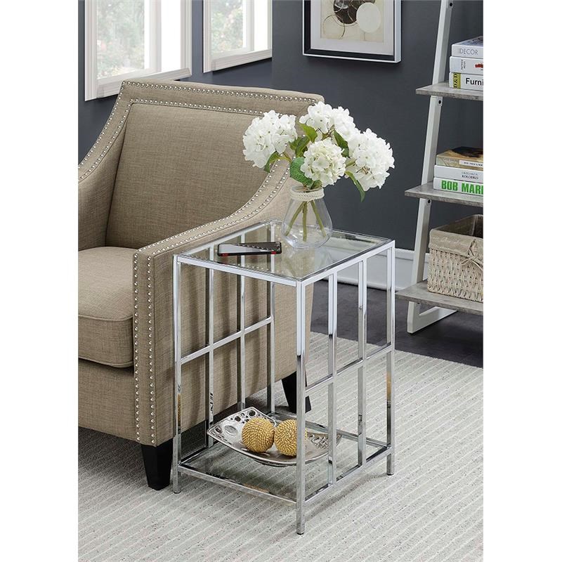 Convenience Concepts Mission End Table in Mirrored Glass with Chrome Frame