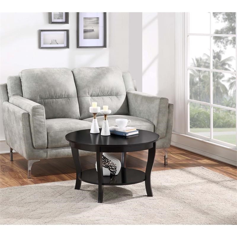 Convenience Concepts American Heritage Round Coffee Table In Black Wood Finish Homesquare Convenience Concepts American Heritage, American Heritage Round Coffee Table