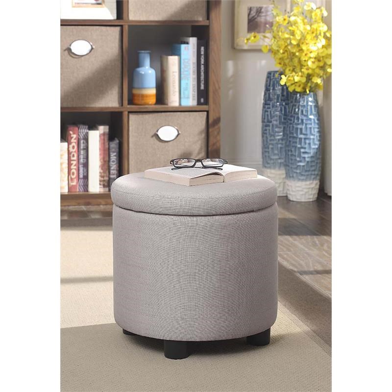 Designs4Comfort Round Accent Storage Ottoman in Cream Fabric Finish ...