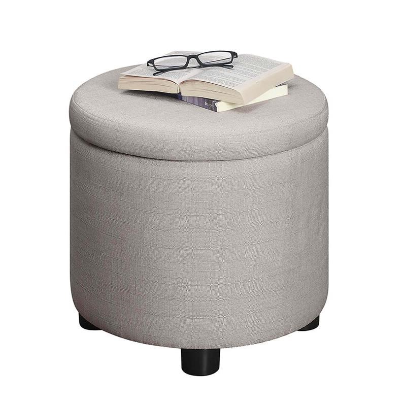 Designs4Comfort Round Accent Storage Ottoman in Cream Fabric Finish ...