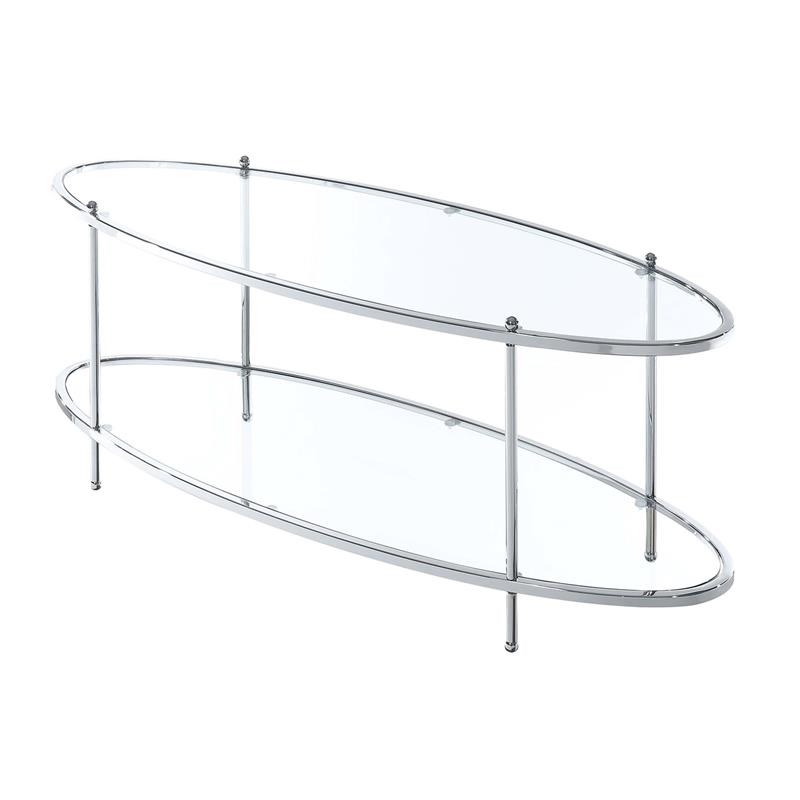 Royal Crest Oval Coffee Table in Clear Glass and Chrome Metal Finish