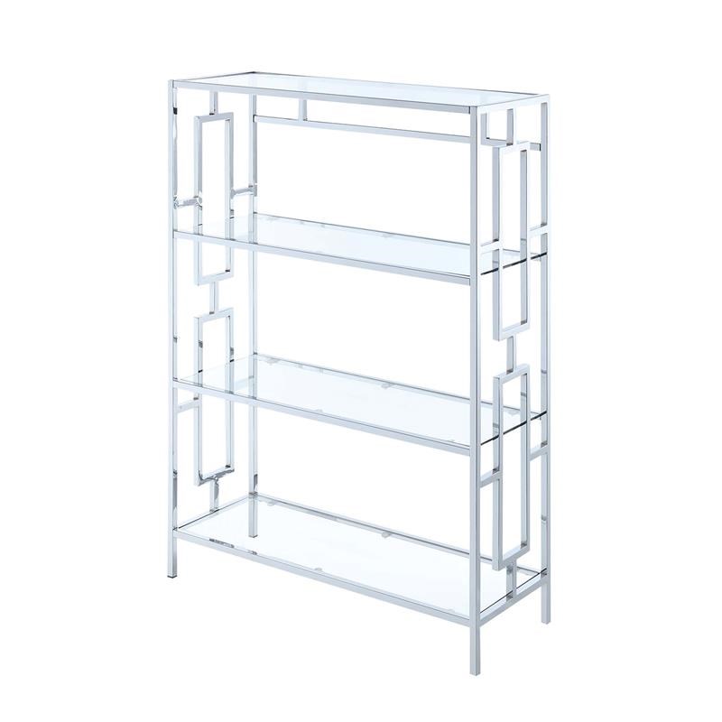 Town Square Four-Tier Bookcase in Clear Glass and Chrome Metal Frame