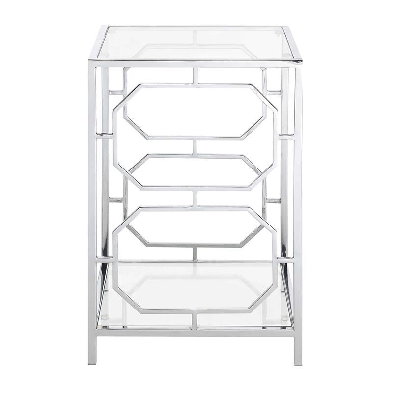 Convenience Concepts Omega Chrome End Table in Clear Glass with Chrome Frame