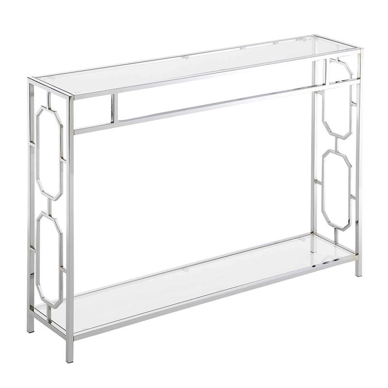 Convenience Concepts Omega Clear Glass Rectangular Console Table in Chrome
