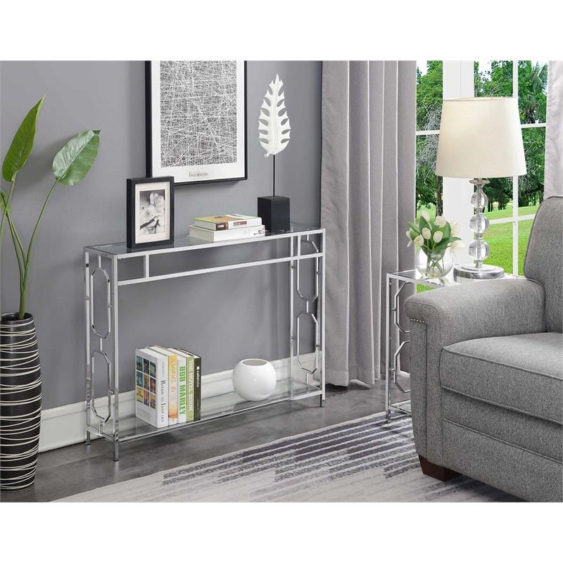 Convenience Concepts Omega Clear Glass Rectangular Console Table in Chrome