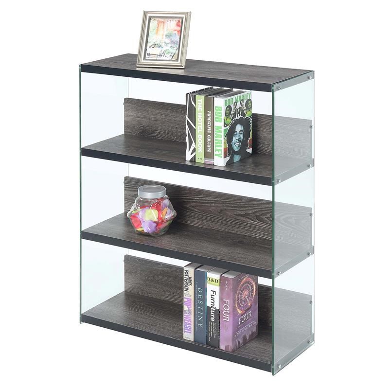 Convenience Concepts SoHo Four-Tier Wide Bookcase in Gray Wood Finish