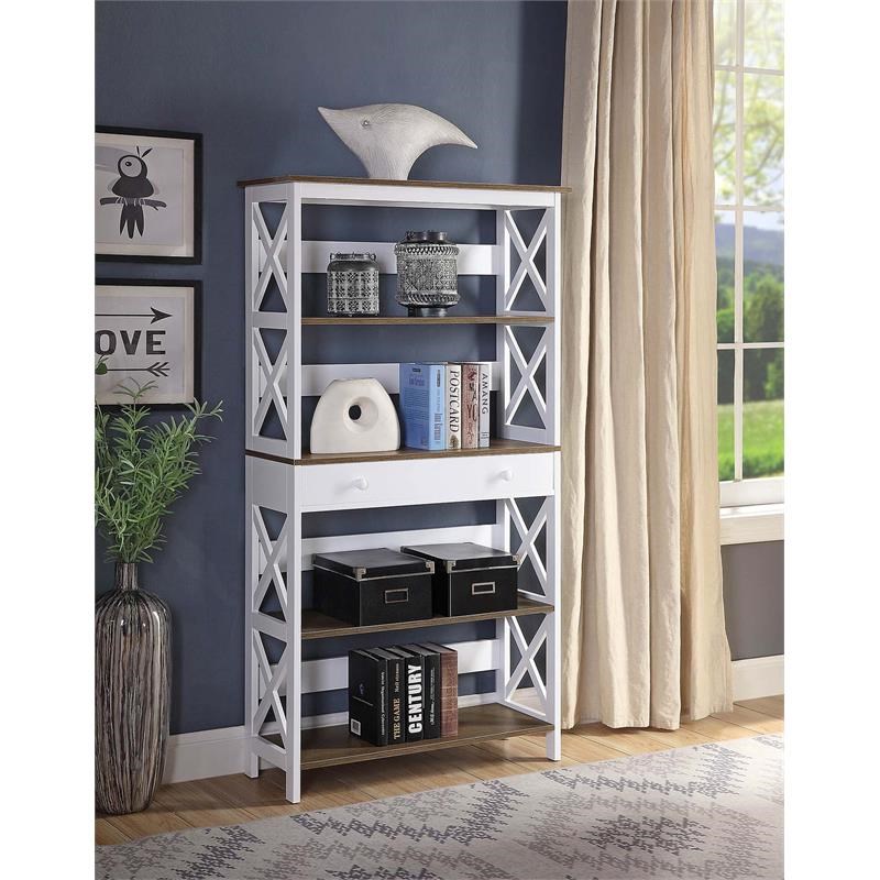 Convenience Concepts Driftwood Oxford 5, Oxford 5 Tier Bookcase White